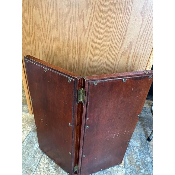 Antique Handmade Hand Carved Folding Wooden Mirror Perfect Symmetry Table Top 12 - Picture 3 of 10